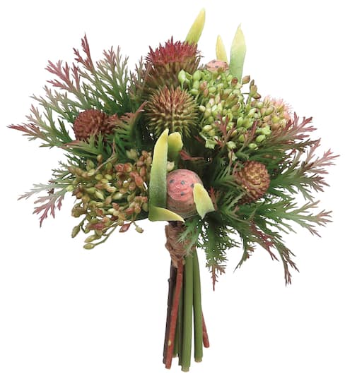 Green &#x26; Burgundy Protea Thistle &#x26; Sedum Bouquet